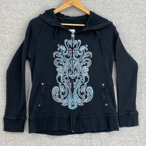 Kiara Breathe Hoodie Jacket Women Large Black Full Zip Hood Long Sleeve Waffle